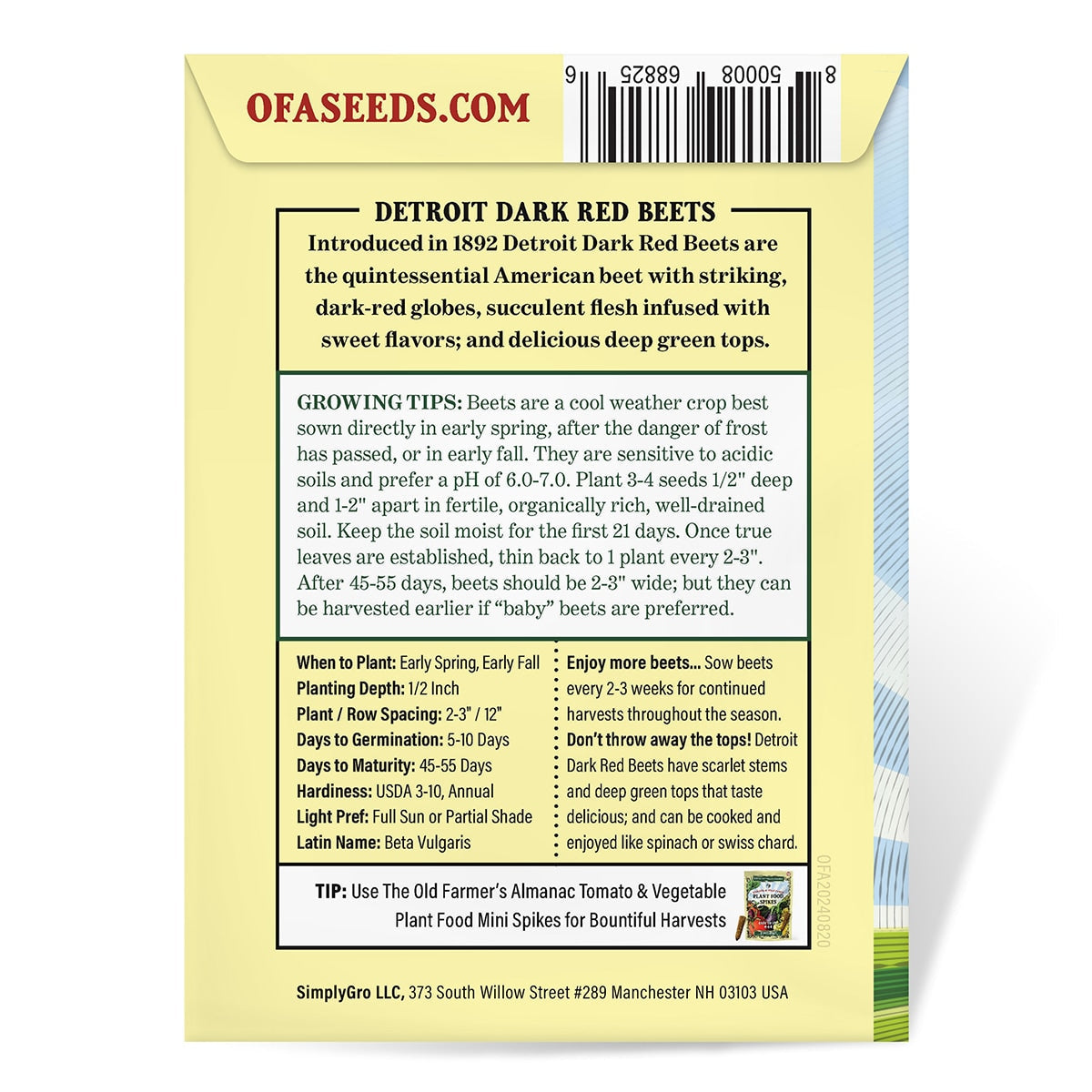 The Old Farmer's Almanac Heirloom Detroit Dark Red Beet Seeds