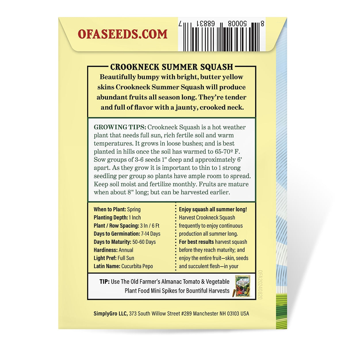 The Old Farmer's Almanac Heirloom Yellow Crookneck Summer Squash Seeds