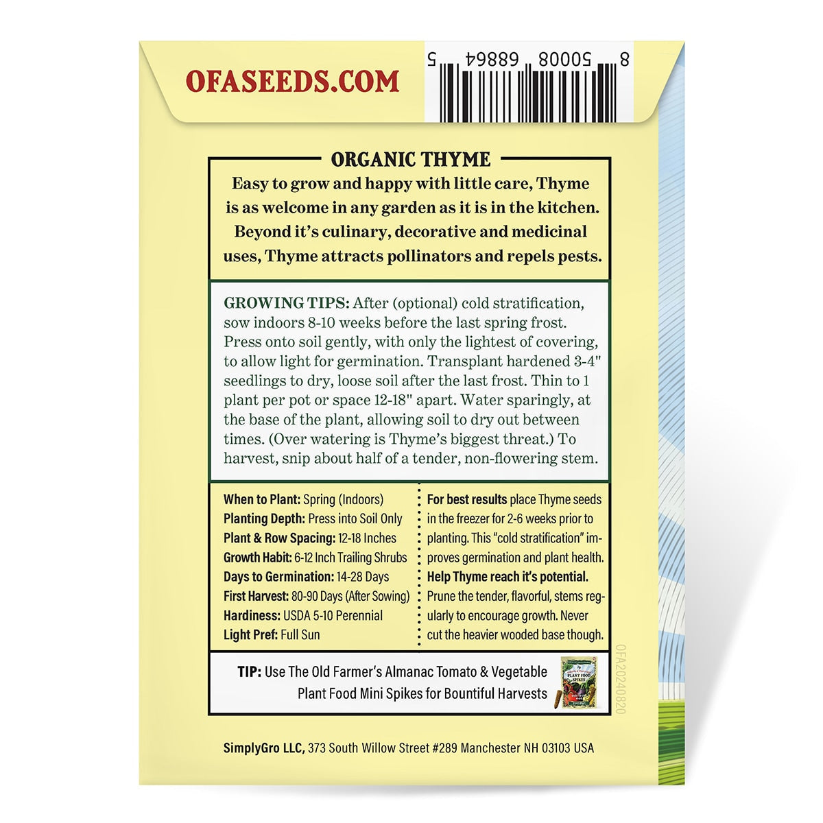 The Old Farmer's Almanac Heirloom Thyme Seeds - USDA Organic