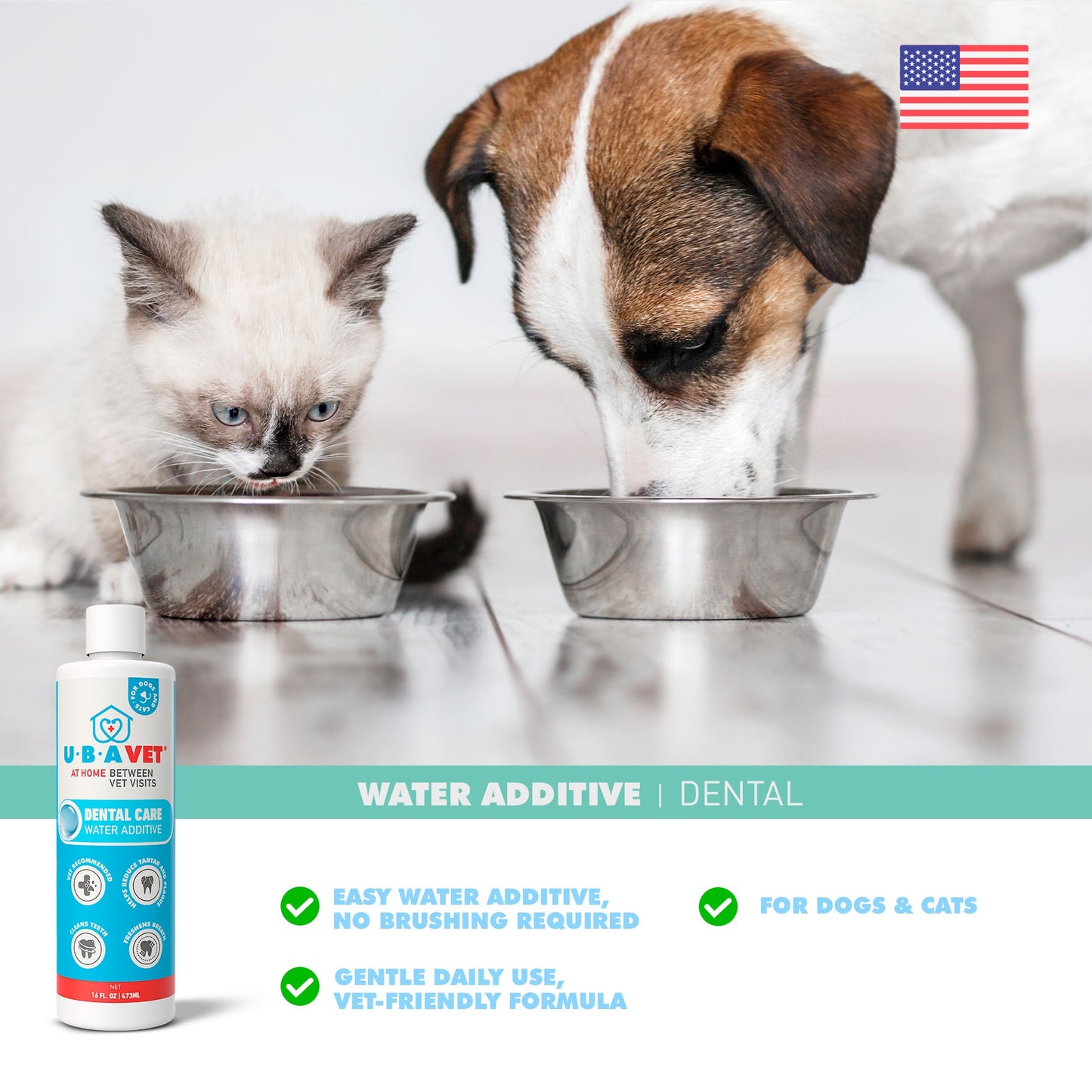 UBAVET Dental Care Water Additive for Dogs & Cats – Odorless & Tasteless Oral Health Solution (16 fl oz / 473 ml)