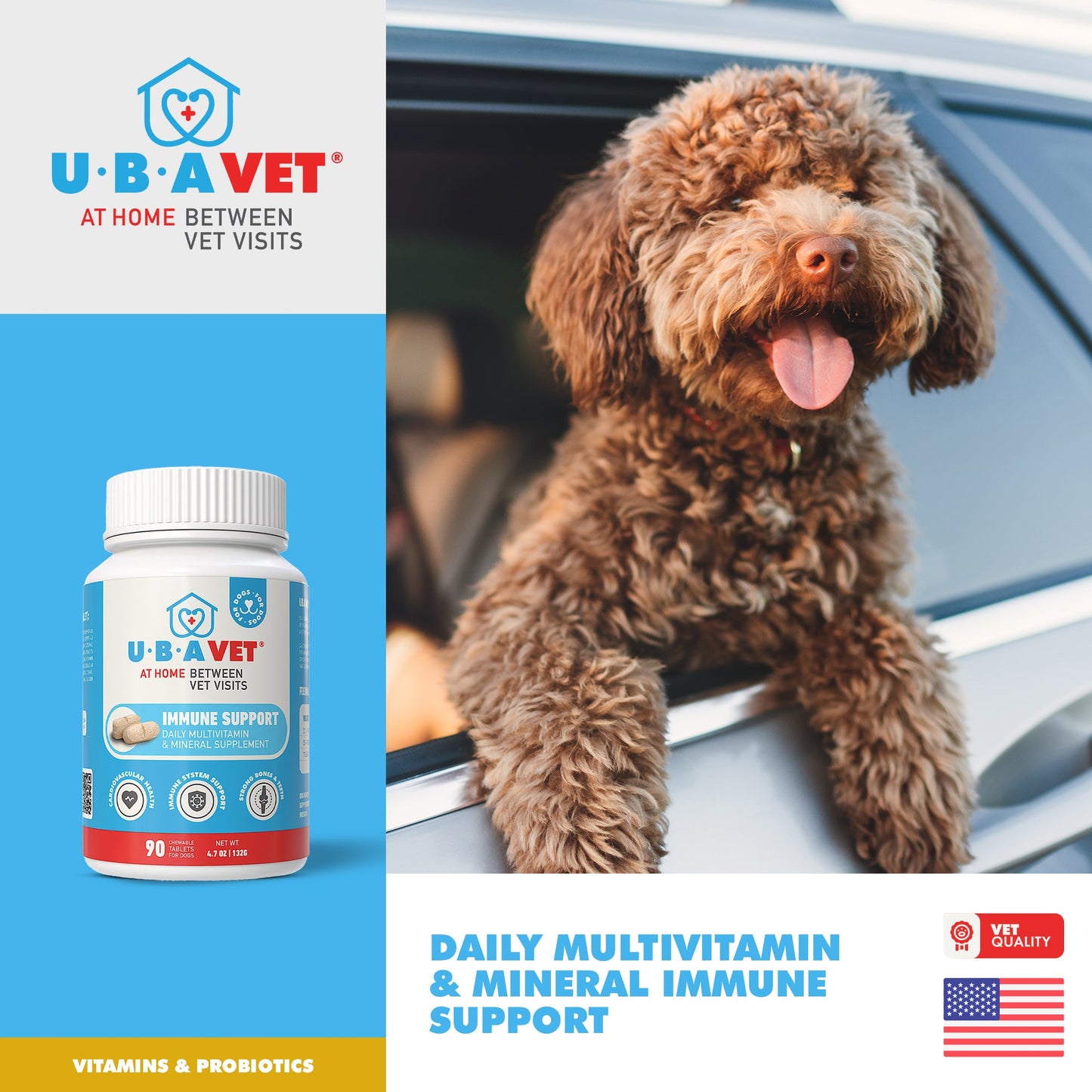 UBAVET Immune Support Daily Multi-Vitamin & Mineral Tablets for Dogs – 90 ct