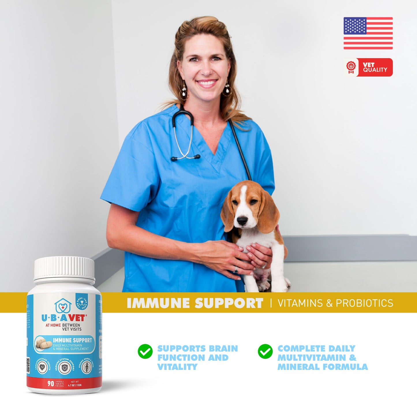 UBAVET Immune Support Daily Multi-Vitamin & Mineral Tablets for Dogs – 90 ct