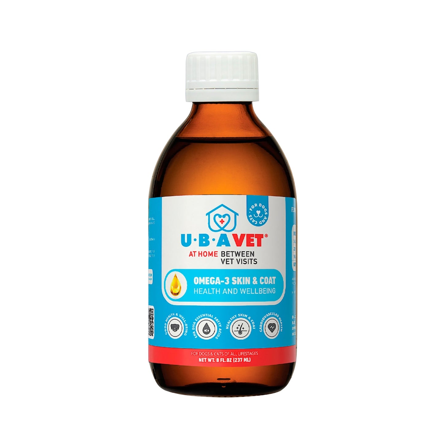 UBAVET Omega-3 Skin & Coat Health and Wellbeing Liquid for Dogs & Cats – 8 fl oz / 237 ml
