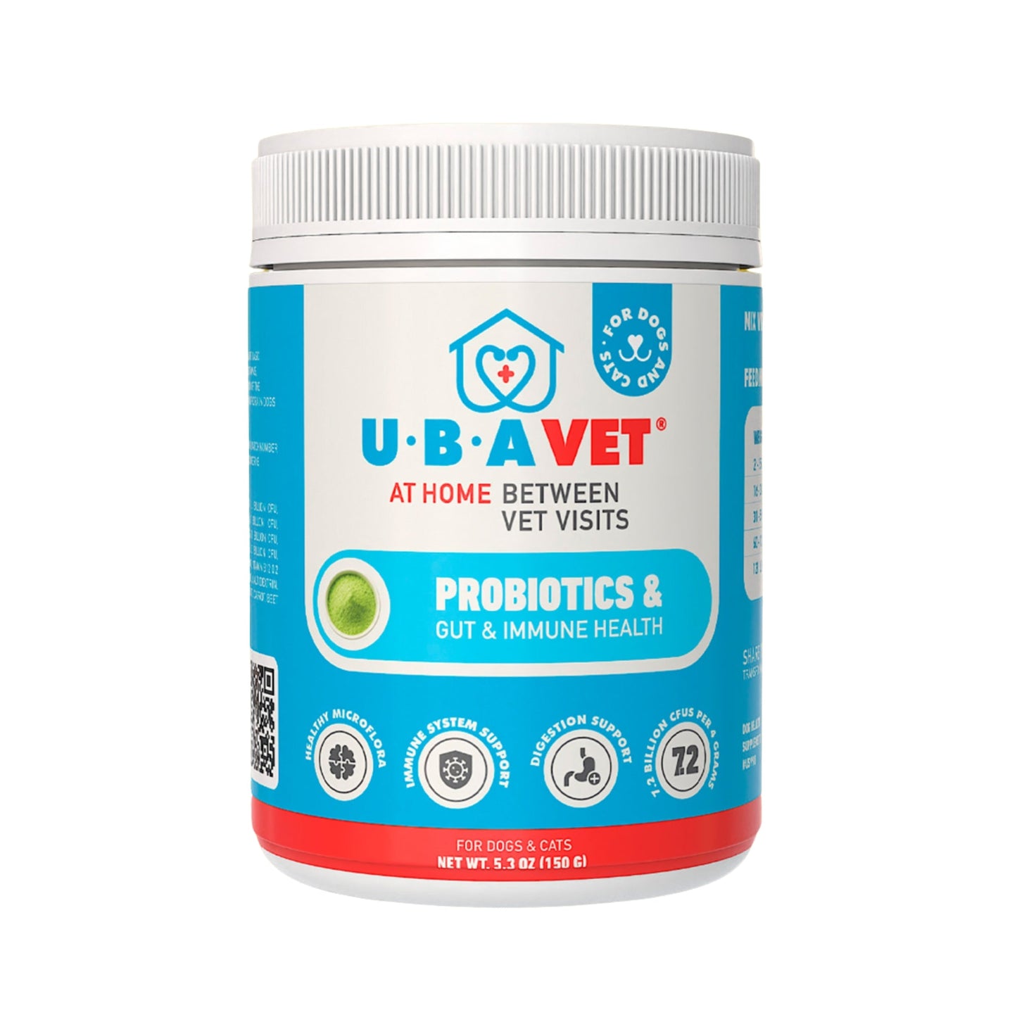 UBAVET Probiotics & Gut + Immune Health Support for Dogs & Cats – 5.3 oz / 150 g Powder