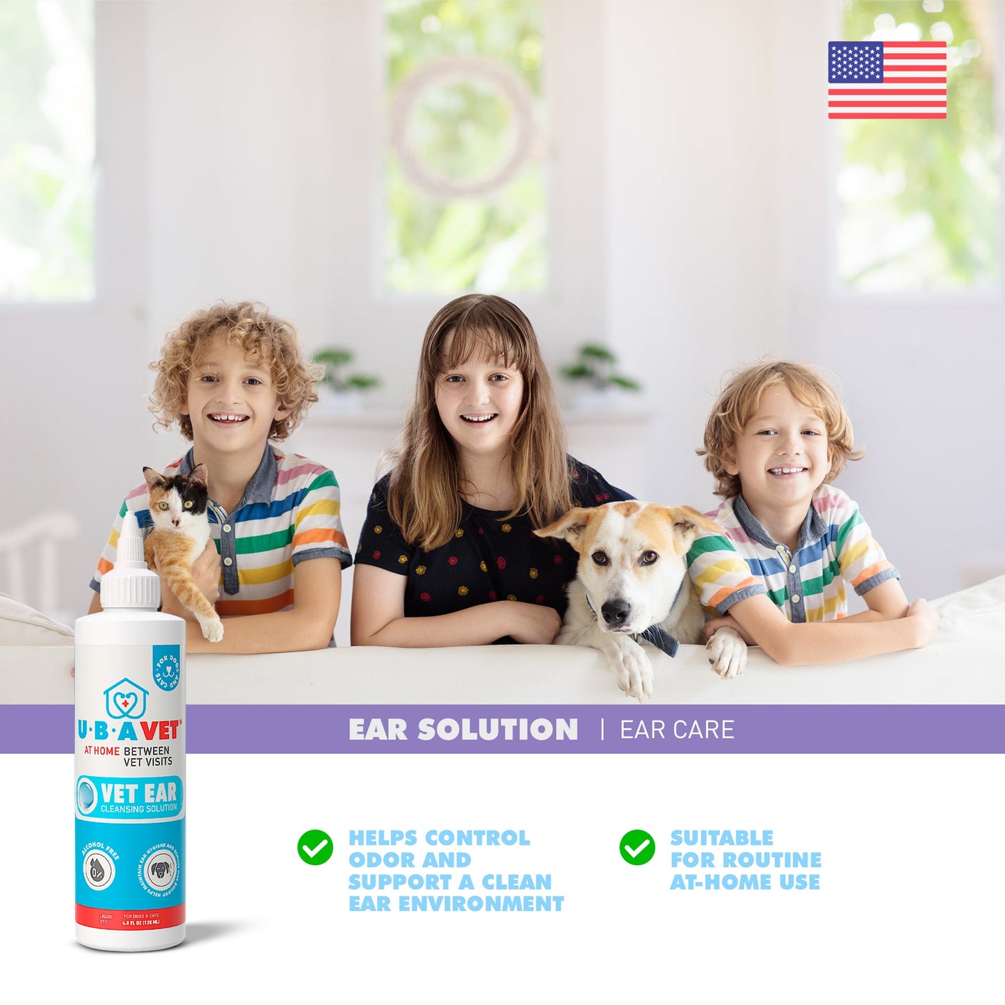 UBAVET Vet Ear Cleansing Solution for Dogs & Cats – (4 fl oz / 120ml)