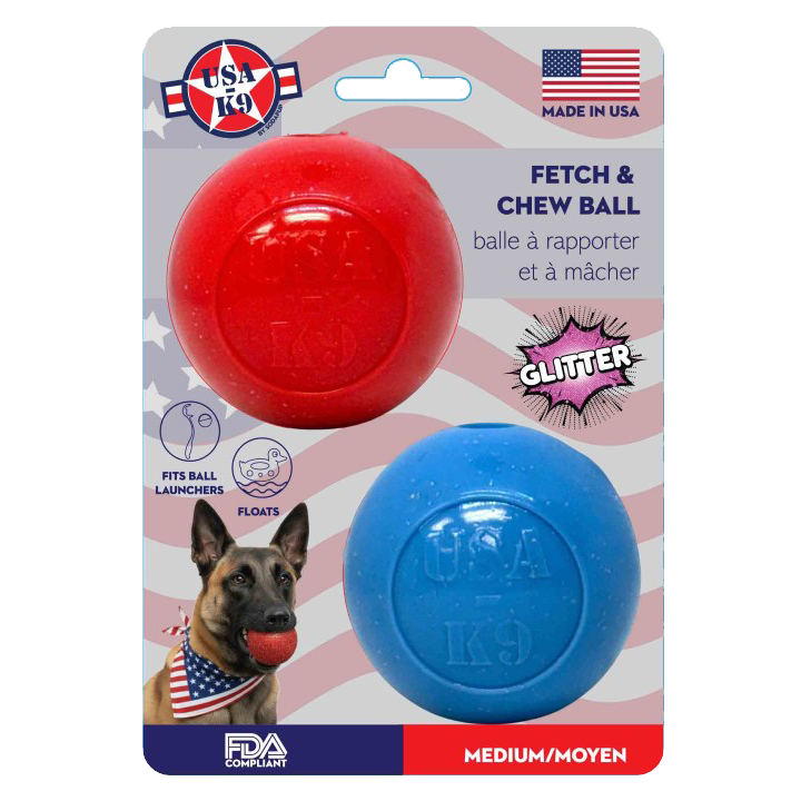 Pack de 2 juguetes para perros Glitter Ball | Pelota de búsqueda flotante de goma suave con dispensador de premios | Fabricado en EE. UU.
