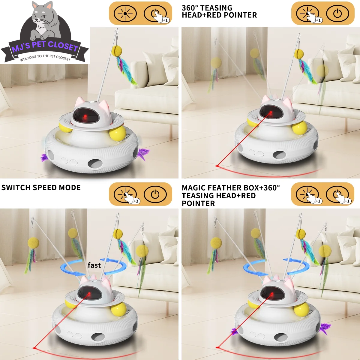 Juguete interactivo 4 en 1 para gatos con láser y pelotas de rastreo
