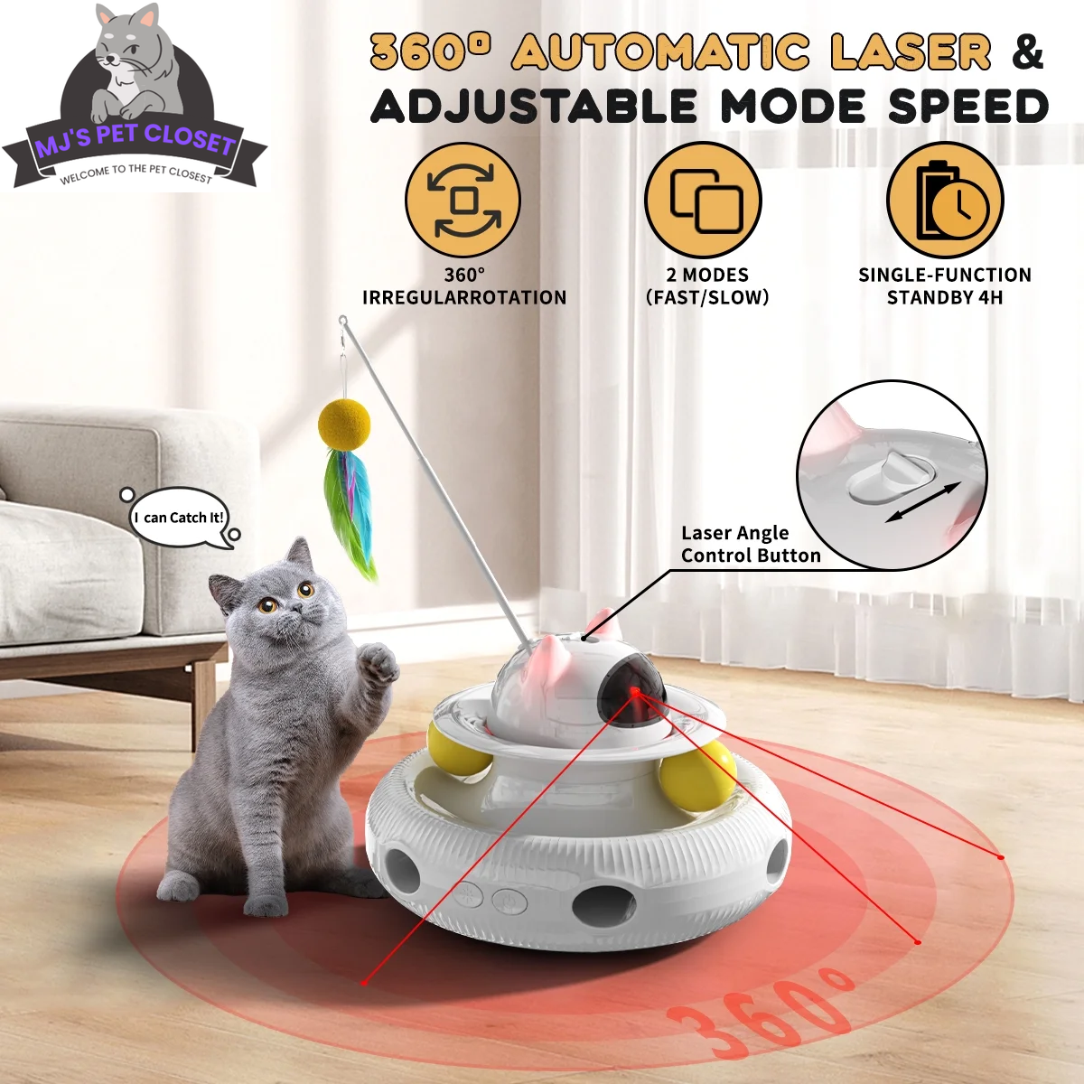 Juguete interactivo 4 en 1 para gatos con láser y pelotas de rastreo