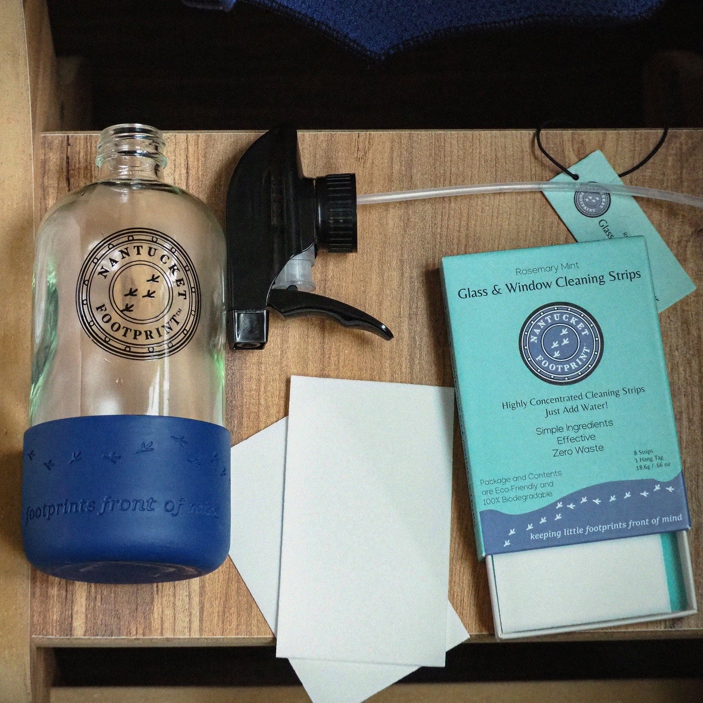 Window Strips + Reusable Glass Bottle + Cleaning Cloths Bundle